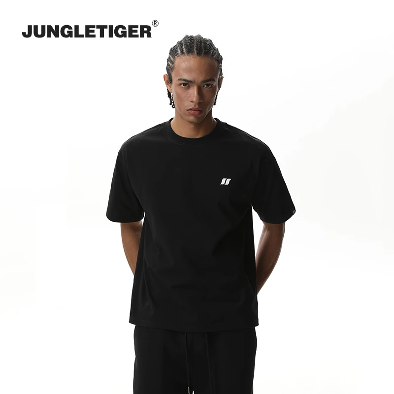 丛林老虎简约LOGO厚板胶印短袖T恤260G重磅基础款纯棉打底衫男女