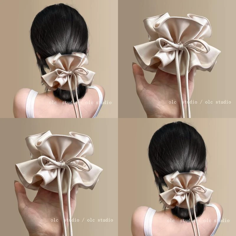 雾色樱粉温柔双层褶皱蝴蝶结飘带大肠发圈女高级感2025新款头绳