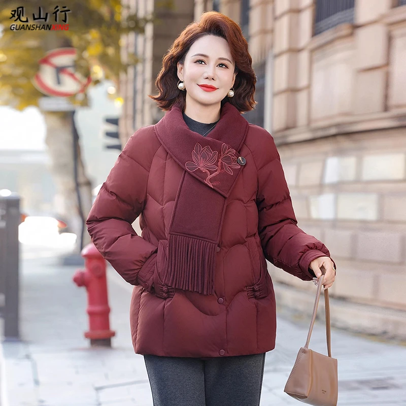 妈妈冬装羽绒棉服高级感围巾领棉袄中老年秋冬棉衣外套加绒加厚女