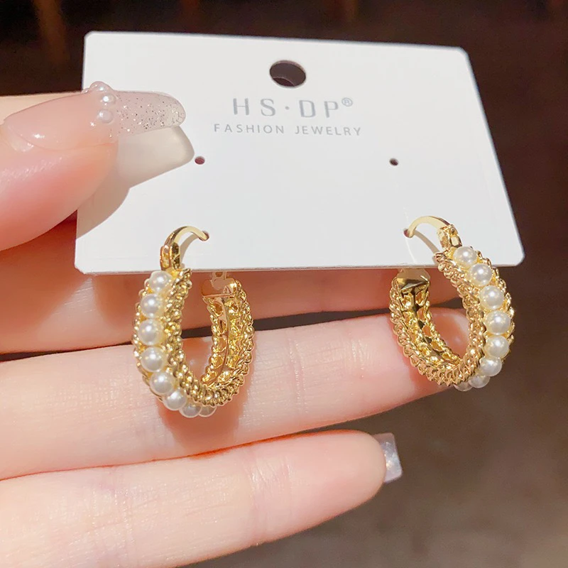 铜合金耳饰 精品轻奢时尚小香风金属耳扣小众设计感ins风优雅耳环