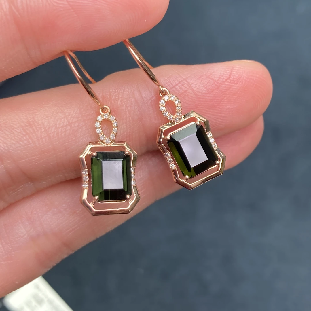 18k金天然碧玺耳钩