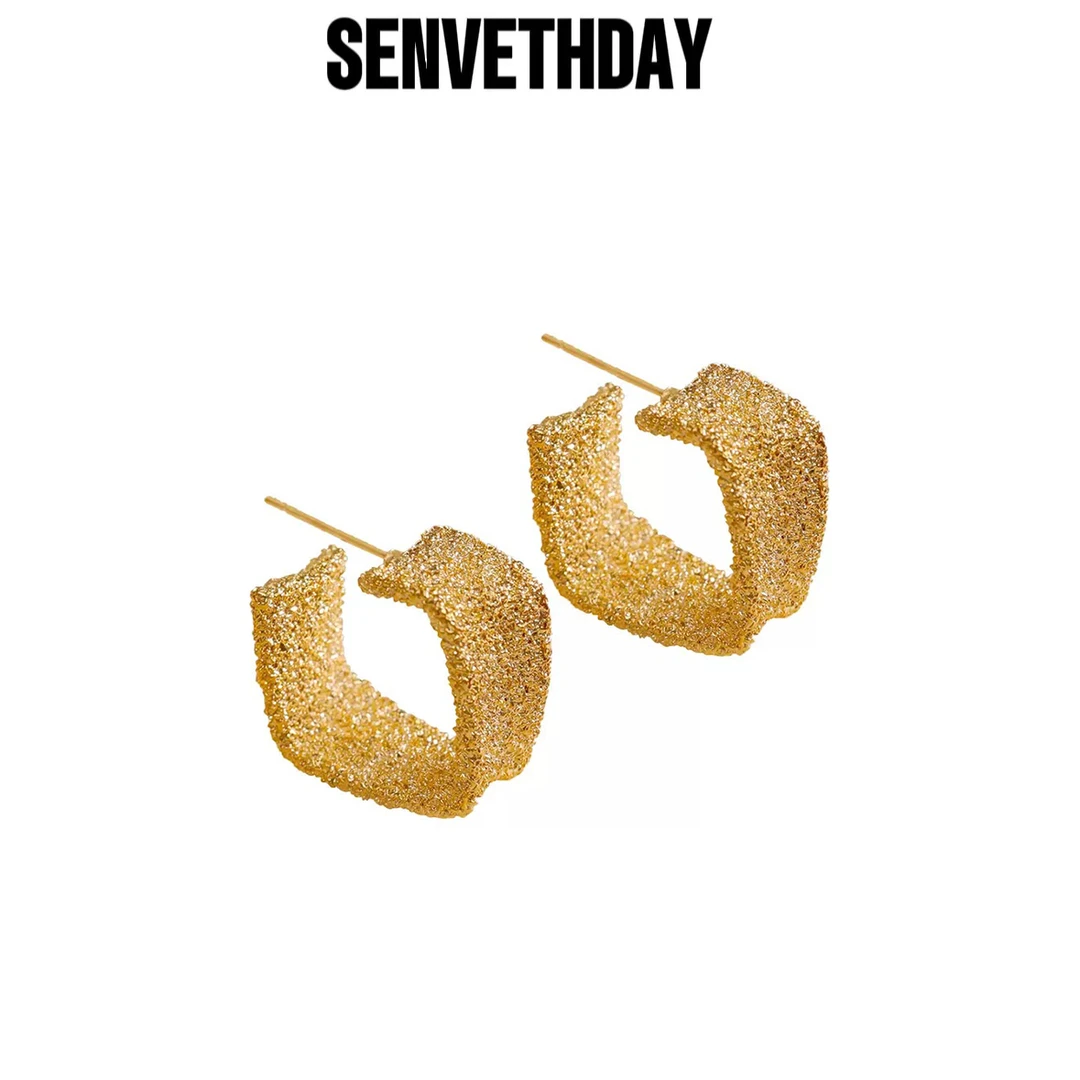 Senveth Day 铜合金耳饰 环形几何耳钉复古耳环小众百搭老钱风