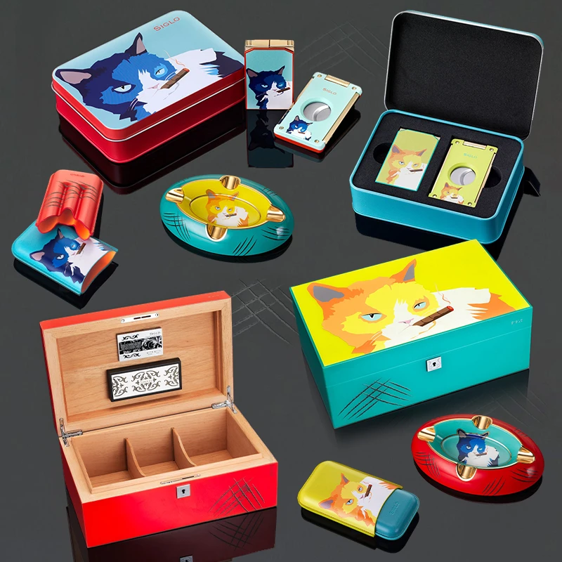 Siglo世纪愤怒猫咪系列雪茄剪打火机雪茄皮套烟灰缸雪茄保湿盒