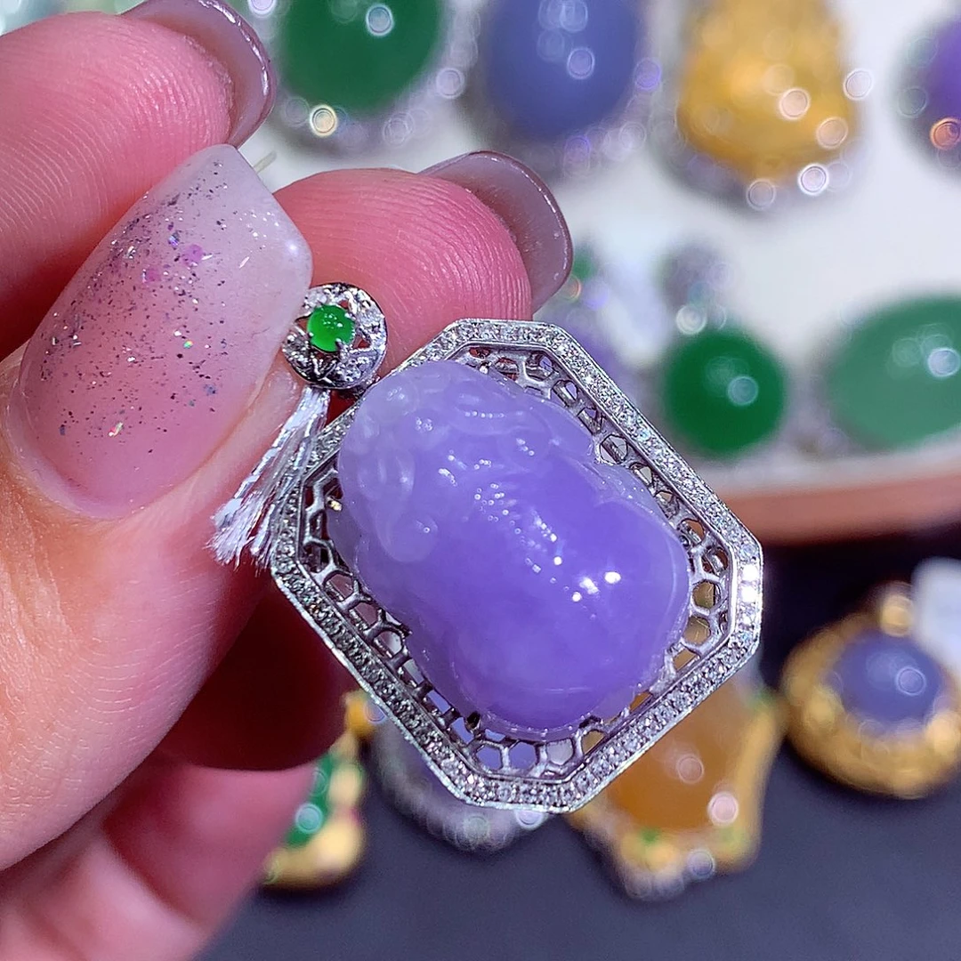 翡翠18K金镶嵌吊坠(不含链)