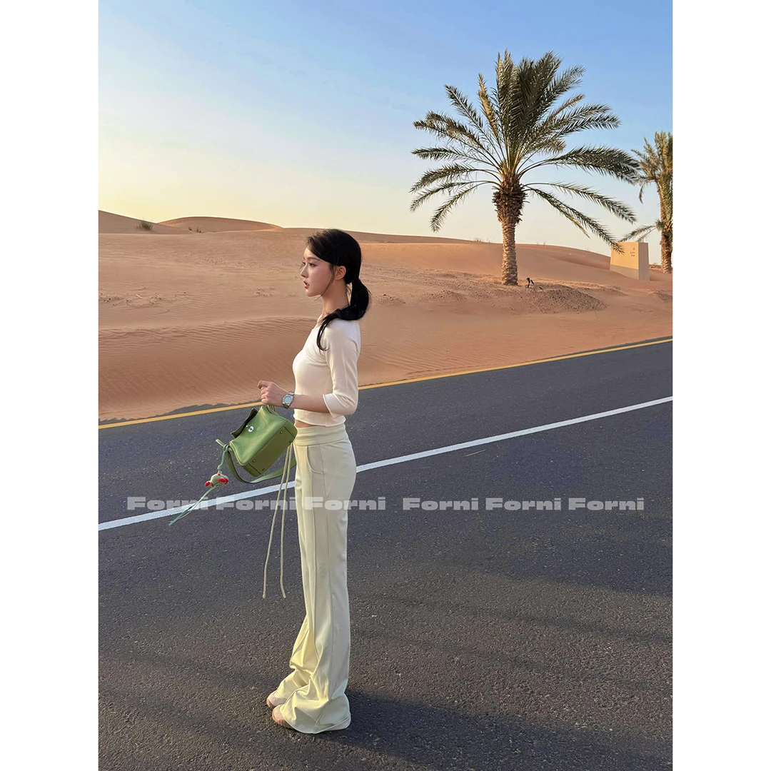 FORNI 代懒懒裤 空气云朵棉修身微喇高腰系带休闲卫裤