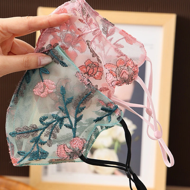 2025新款重工蕾丝刺绣立体防晒口罩网红爆款直播显脸小绣花透气