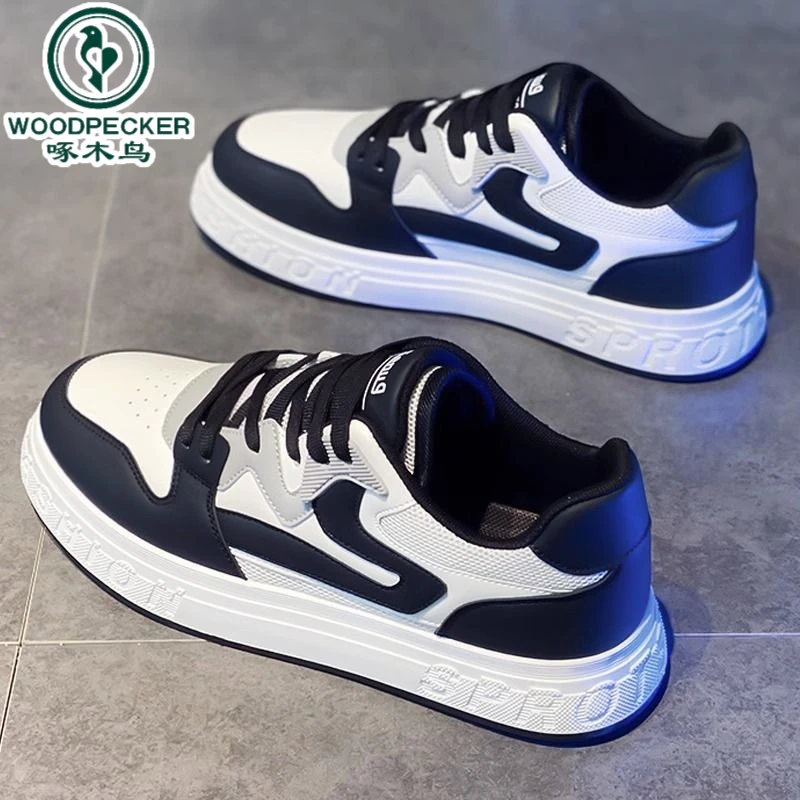 【正品】啄木鸟男鞋夏季鞋子男款舒适透气男生黑白板鞋百搭休闲运动