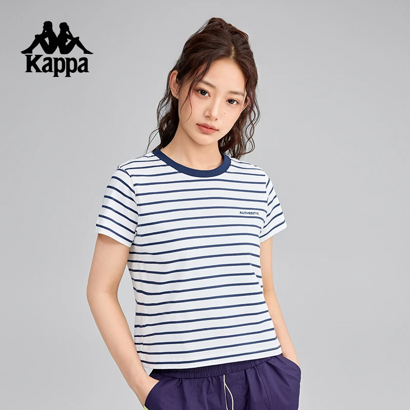 Kappa卡帕背靠背2025新款夏季运动短袖t恤女复古纯棉透气半袖上衣
