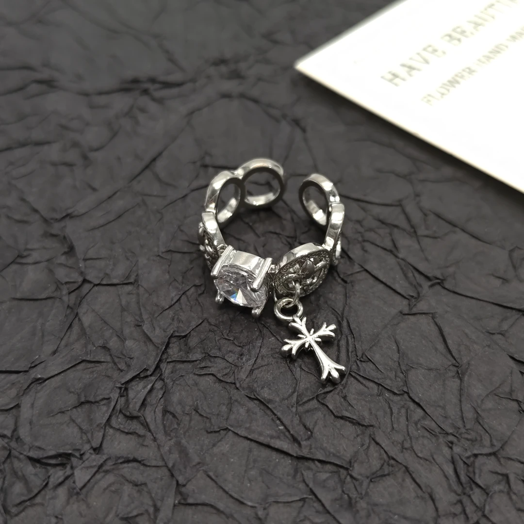 铜合金合成锆石戒指 06876高级时尚精致闪闪十字个性戒指