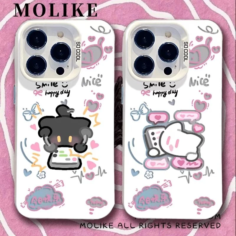 黑猫尼昂情侣适用苹果17手机壳新款华为小众OPPO高级小米vivo防摔