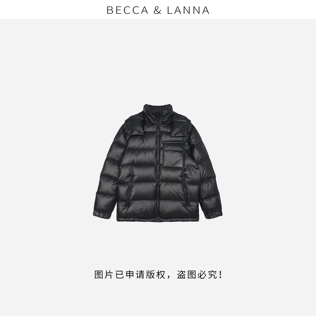 D0292 硬货哥男士冬季新款连帽拉链黑色鹅绒羽绒服外套（男女同款）