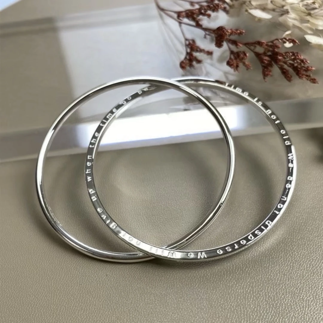 足银手镯 25号 时光不老我们不散闭口实心足银手镯