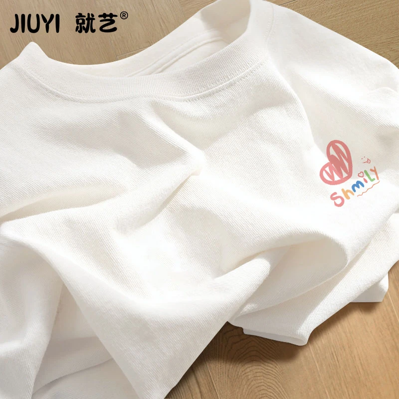 白色纯棉短袖t恤女2025夏季新款百搭设计感爱心印花半袖宽松上衣