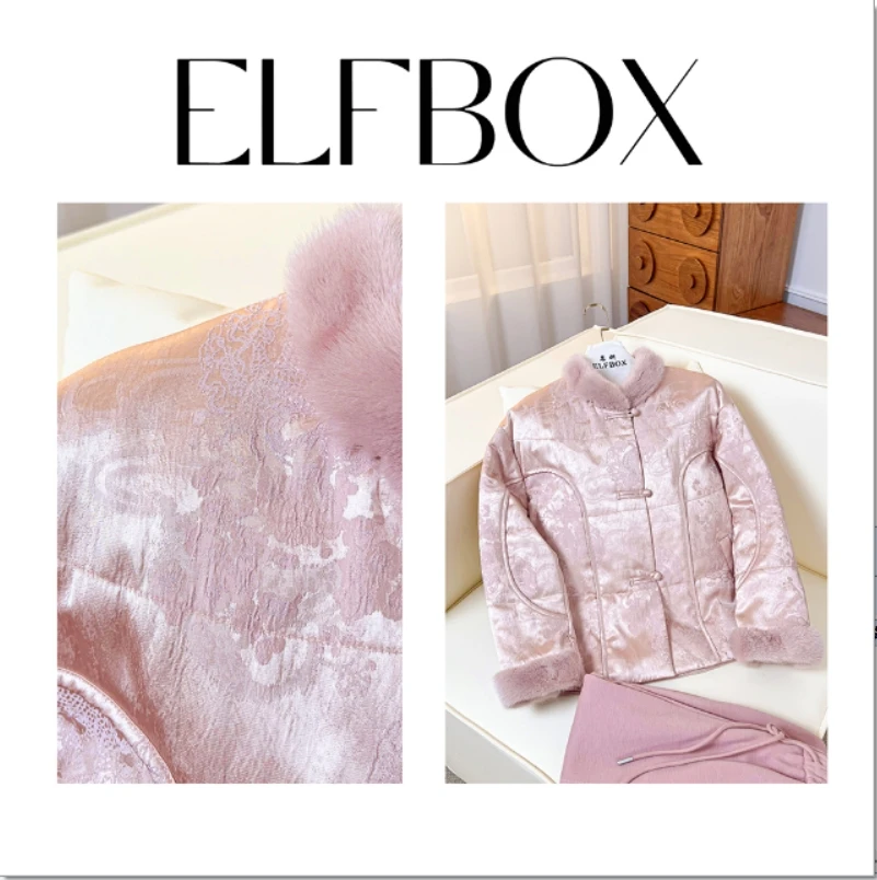 《ELFBOX》秋冬冬季气质显瘦新中式高级加厚夹棉轻薄短款外套3198