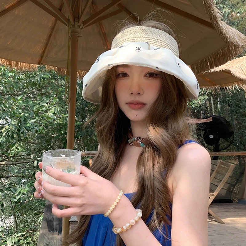 【猫仔kitten】韩系布艺防晒帽子女夏季时尚草帽大帽檐2025年新款