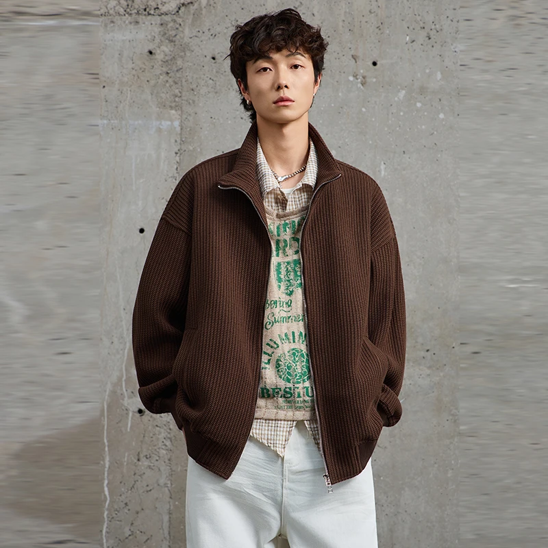 高端立领针织开衫外套男春秋季潮牌情侣高级感慵懒风美式复古毛衣