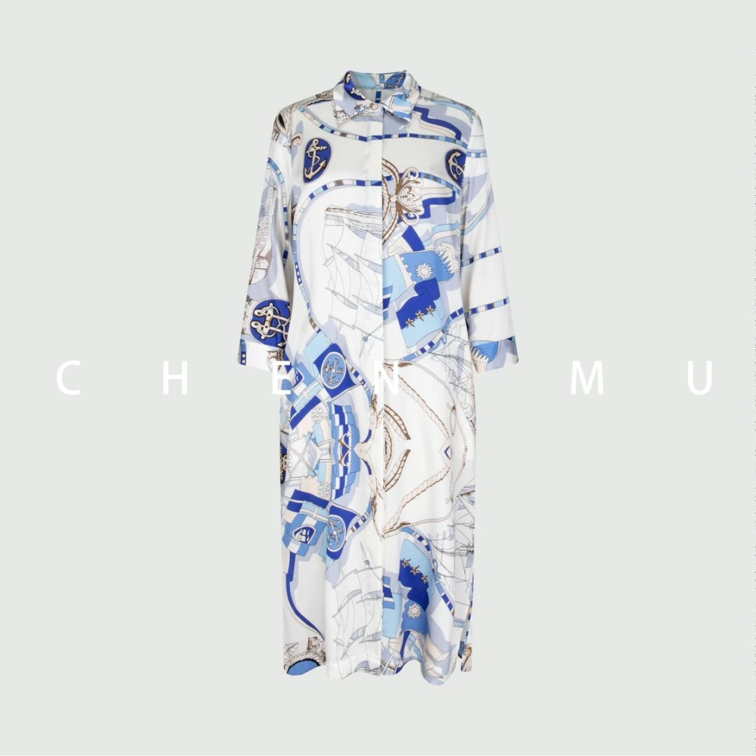 【宸慕】25120名媛气质翻领长袖桑蚕丝连衣裙