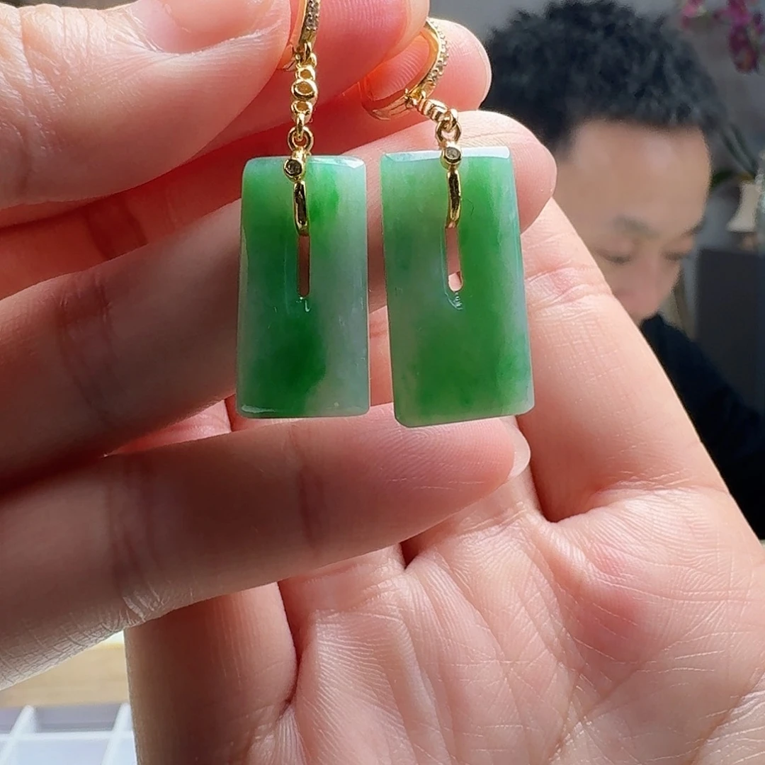 翡翠耳饰银S925镶嵌天然