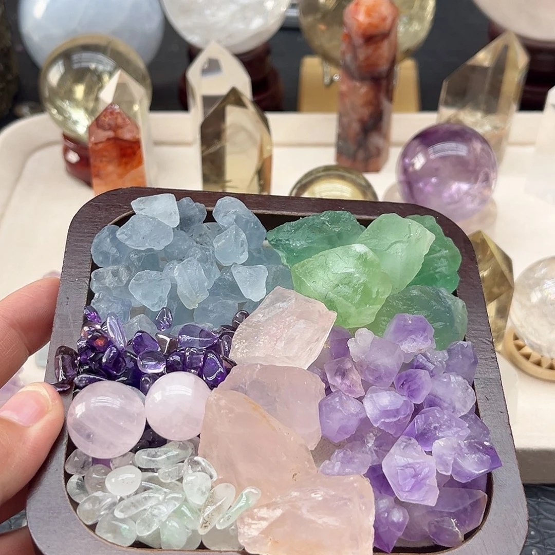 未镶嵌水晶珠宝半成品30 蓝晶、绿莹石、幽灵、粉晶