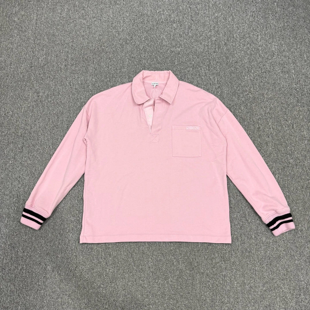 99新 LOEWE/罗意威 16526565粉色胸前刺绣logo长袖Polo衫 S码99新