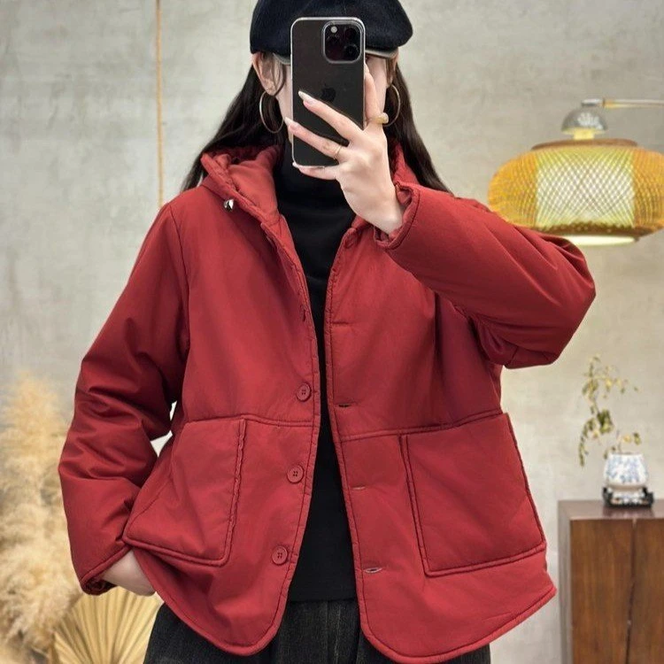 2025新款连帽秋冬棉服外套复古宽松加厚保暖休闲百搭棉衣棉袄
