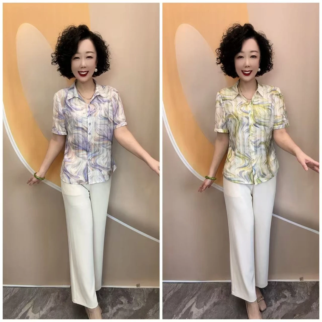 2560夏新品艺术花色薄款宽松大码开衫衬衫上衣