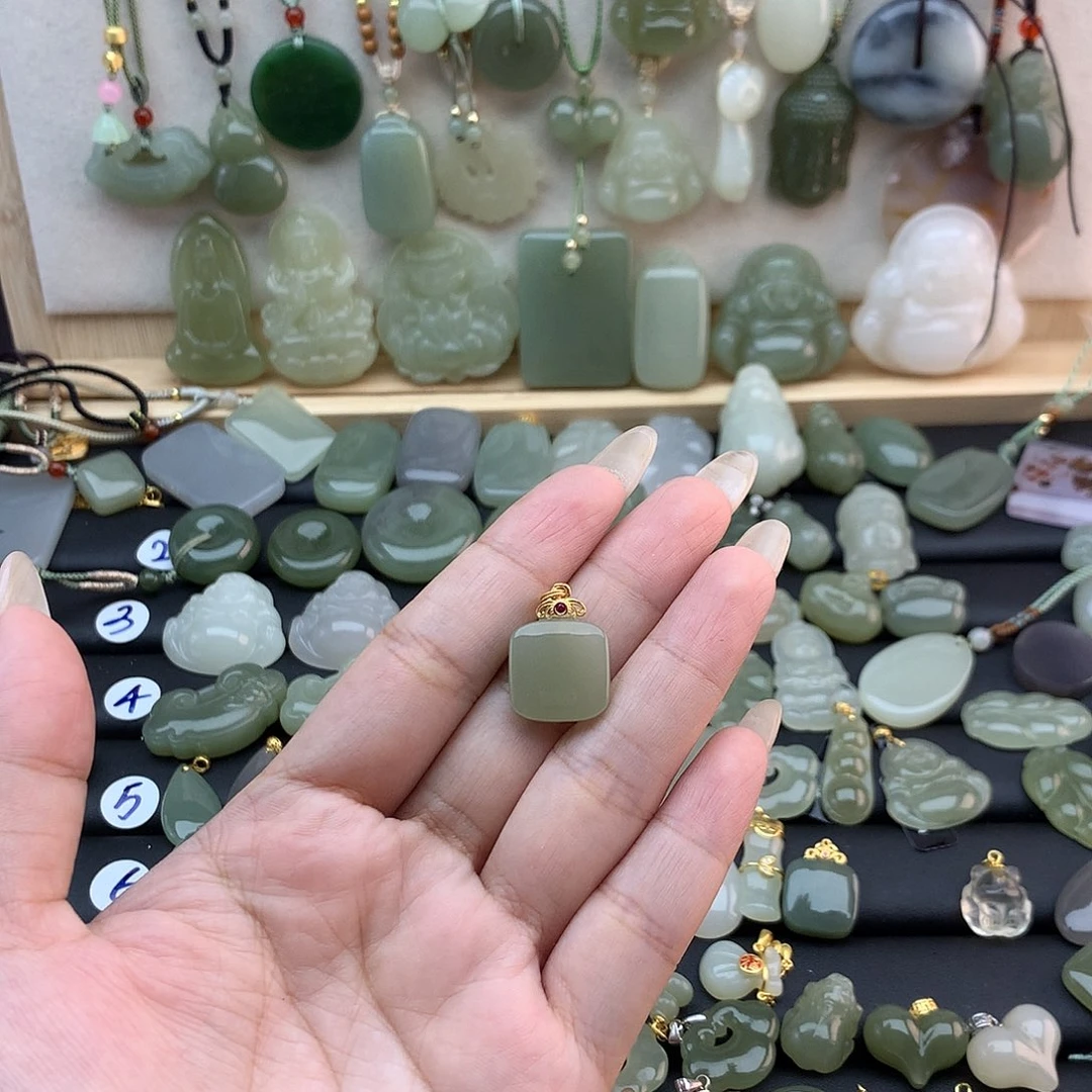 和田玉银S925镶嵌吊坠(不含链)
