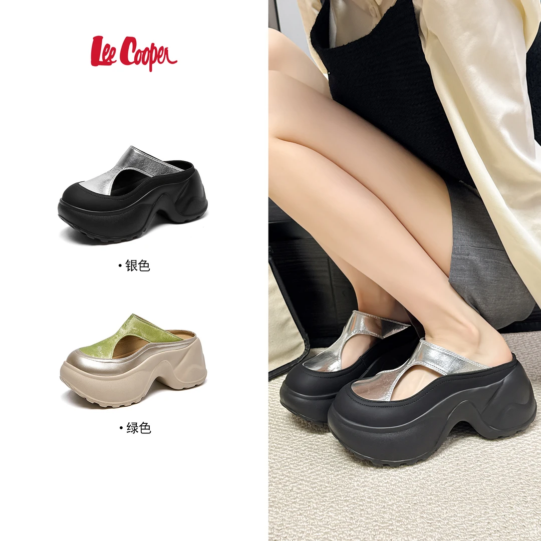 【8CM增高】LEE COOPER包头半拖鞋女2025夏款厚底懒人外穿凉鞋海豚