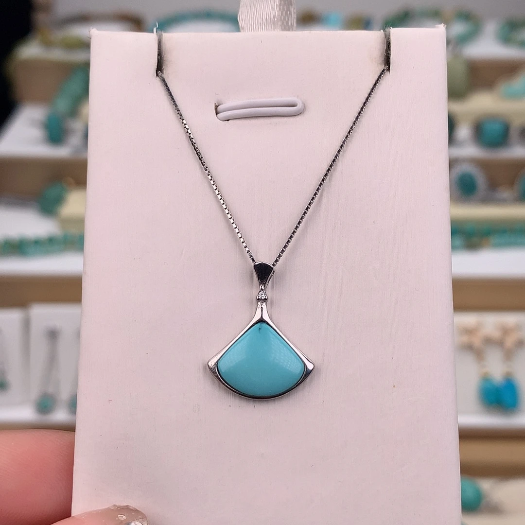 绿松石银S925镶嵌吊坠(赠链)