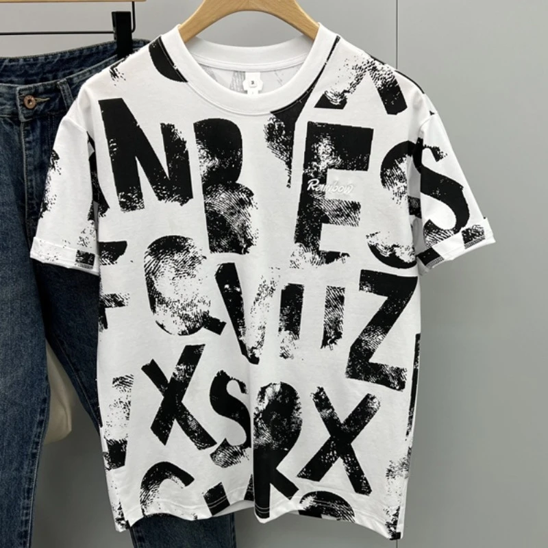 2025夏季新品潮牌休闲宽松圆领短袖t恤男潮流百搭重磅