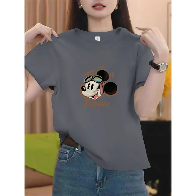 2025夏季纯棉新款印花设计感女士短袖显瘦小众T恤衫洋气圆领上衣