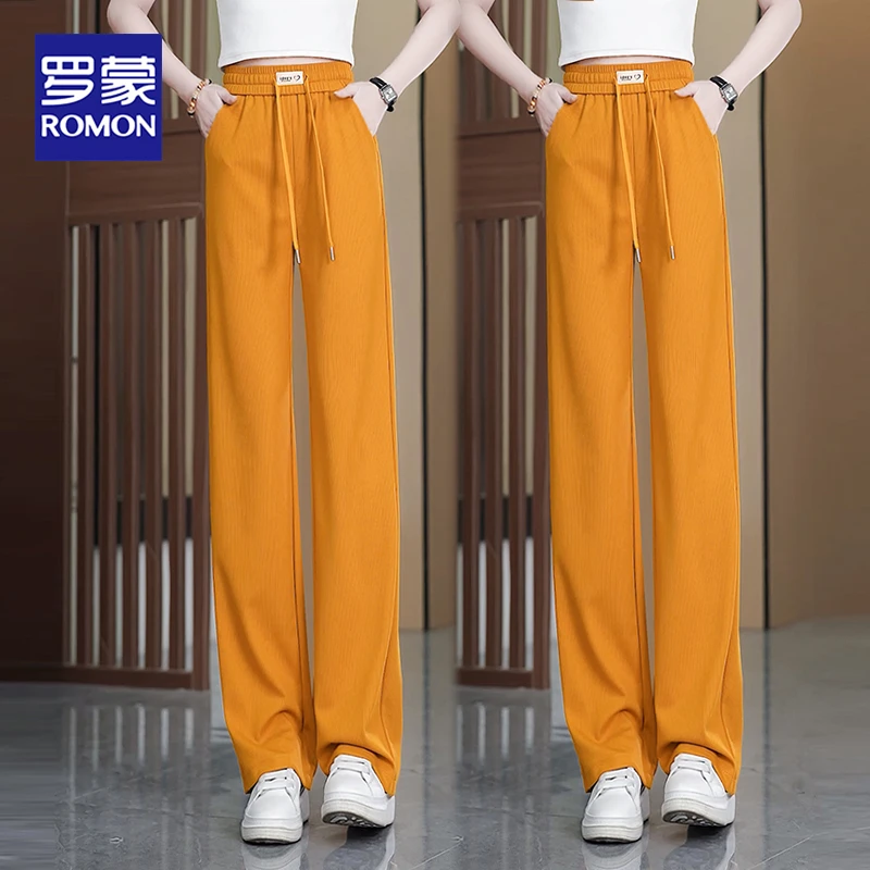 罗蒙女装2025夏季薄款冰丝窄版阔腿裤女高腰垂感宽松显瘦拖地裤