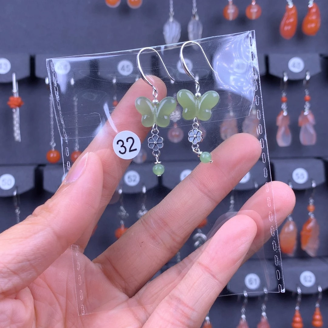 和田玉耳饰银S925镶嵌闽*话