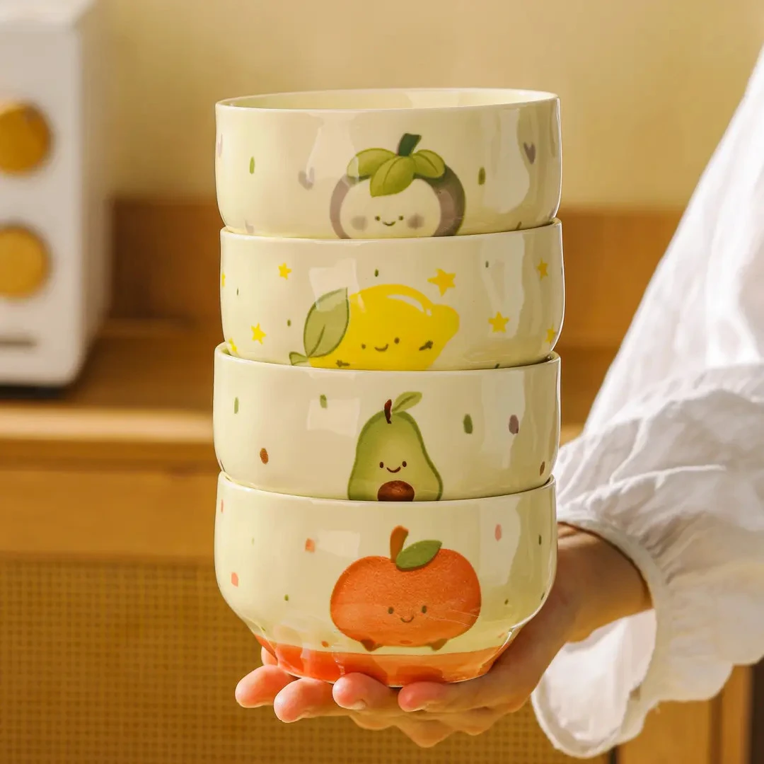 水果可颂米饭碗家用少女心陶瓷釉下彩好看吃饭家用可爱陶瓷双耳饭