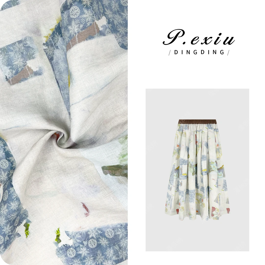 PanYiXiu/潘依绣【春日絮语】100%亚麻春日油画感半身裙 M8601