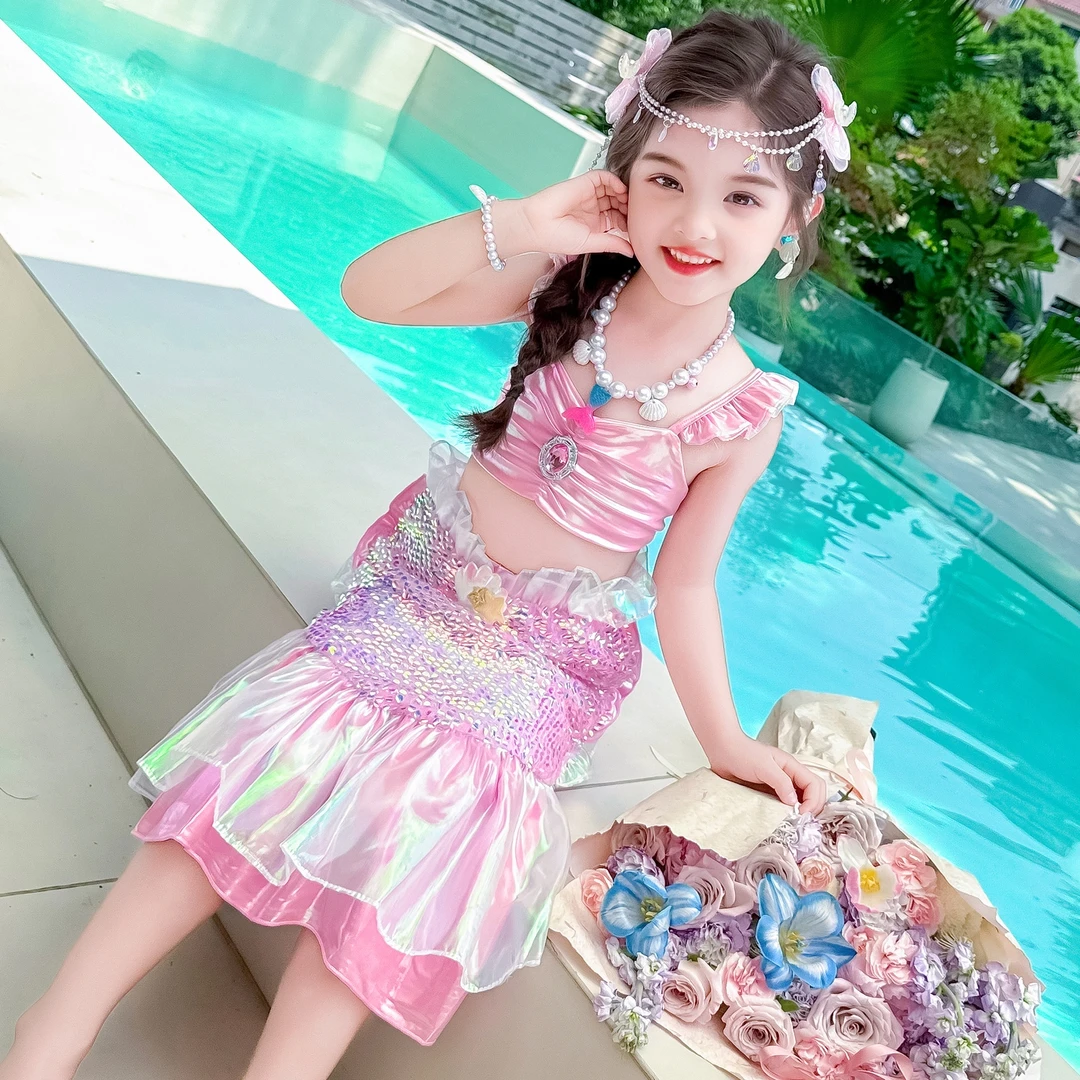 超仙美人鱼泳衣套装女童可爱甜美人鱼公主游泳衣中小童新款泳装夏