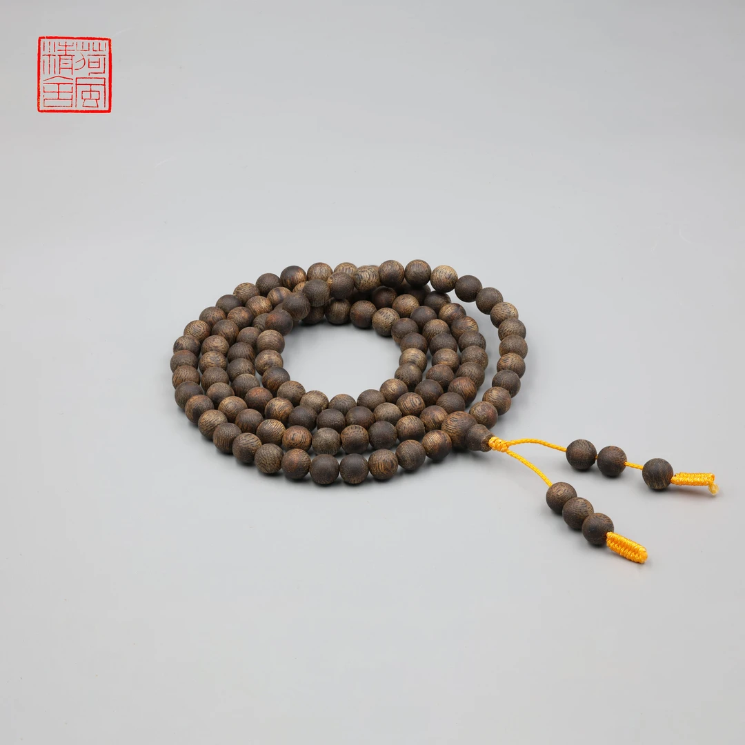 沉香藏友必拍【香霸王沉水高货】金沙叶 0.7*108多圈沉香手串