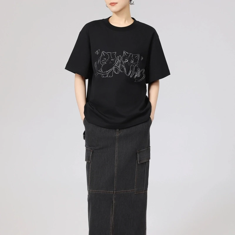 AMASS/阿玛施新款早春纯棉上衣休闲百搭显瘦短袖圆领T恤530088