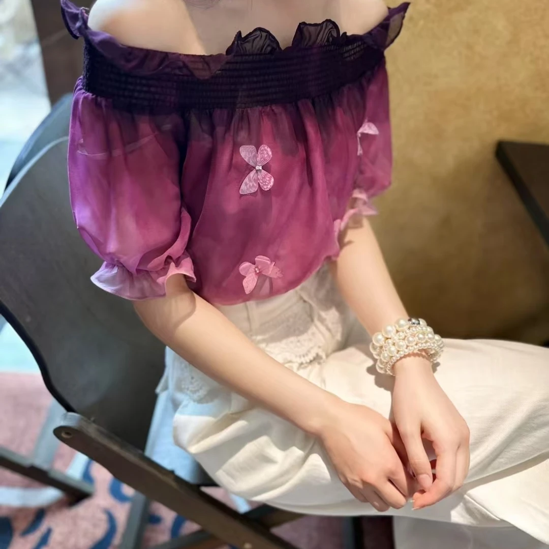 压花夏季设计感上衣蕾丝通勤风泡泡袖法式韩版潮牌女装薄款