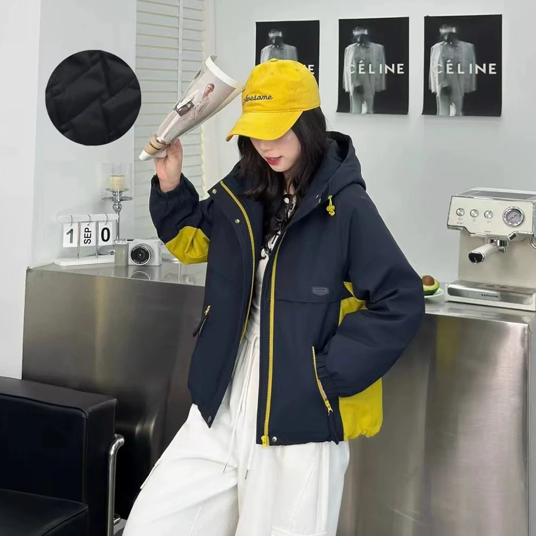 821皇*拉链连帽加绒保暖冬季防风厚款短外套加厚情侣外套