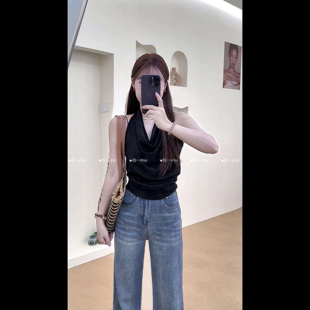 拾一 显瘦无袖挂脖吊带背心上衣