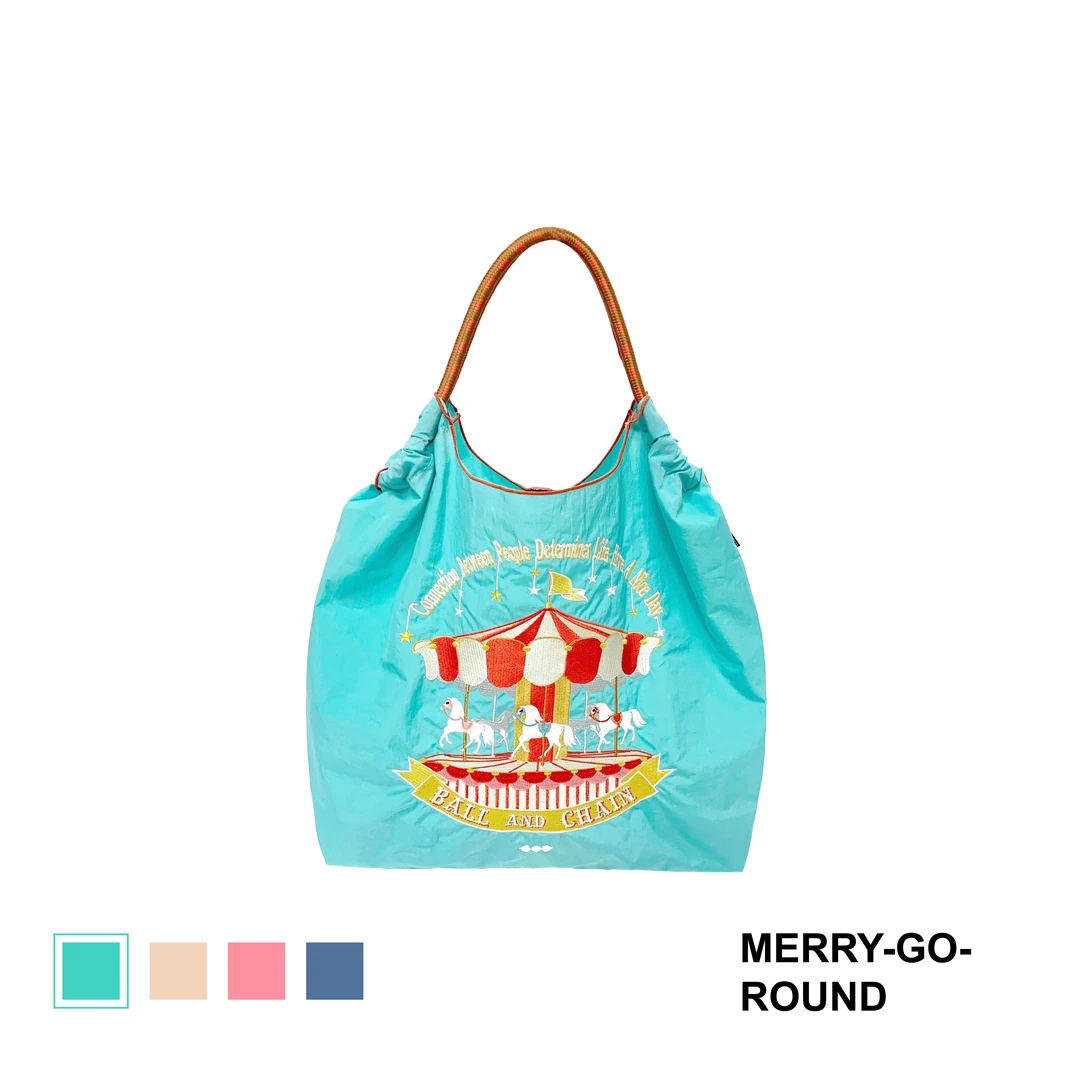【旋转木马】Ball Chain官方正品刺绣环保袋购物袋帆布通勤斜挎包