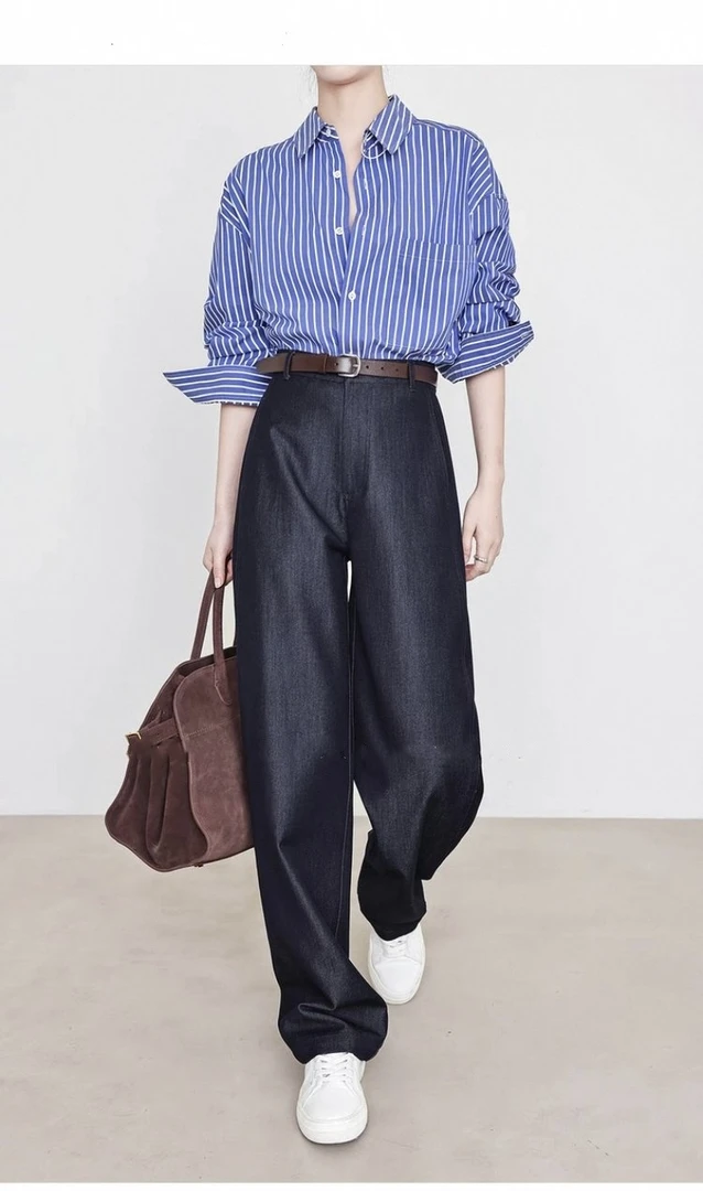 亦雯【天丝牛仔】显瘦镰刀裤老钱风裤子丹宁色仿牛仔裤弧形香蕉裤