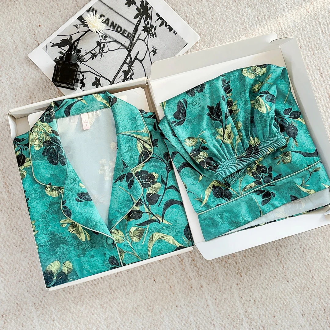 达芬奇密码【黛蓝花影】2025夏季新款三件套家居服睡衣套装可外穿