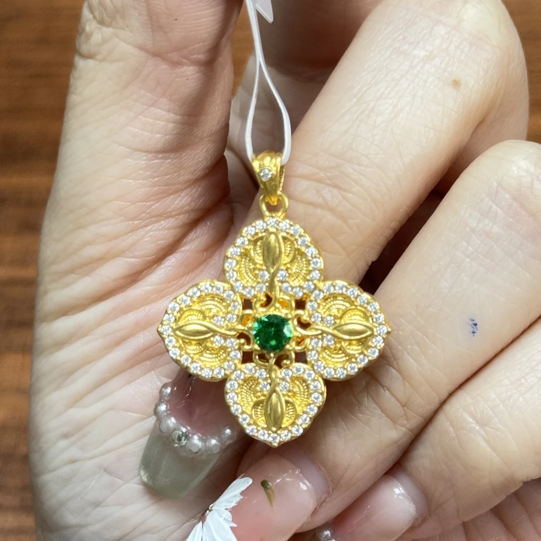 Y【花瓣四叶草点钻吊坠】足金999精工5D（附加308/208/88）