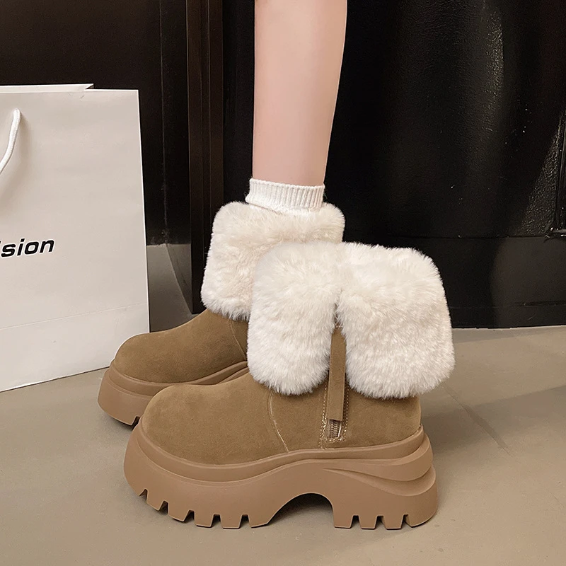 厚底增高小个子勃肯马丁靴加绒2025冬季翻边保暖毛毛雪地靴棉鞋子