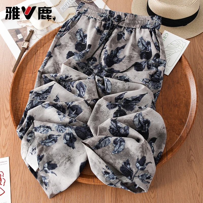 V/雅鹿2025新款高腰显瘦休闲裤女夏季薄款时尚阔腿裤醋酸缎面长裤