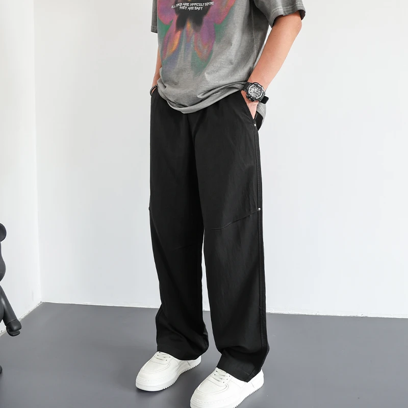 水洗黑色春夏薄款男休闲裤美式宽松垂感基础百搭纯色直筒长裤男款