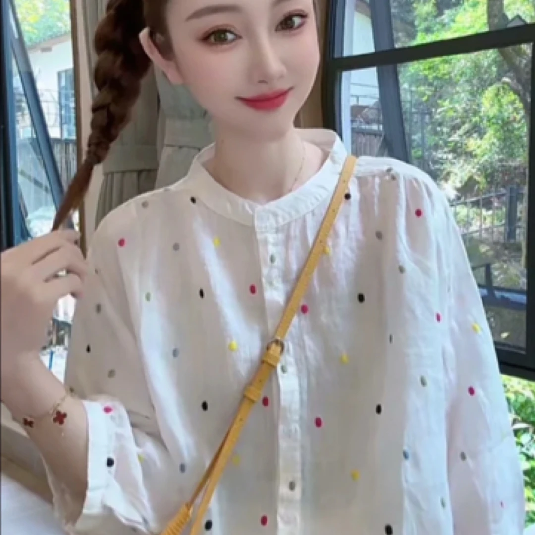 791-减龄气质百搭波点大气衬衫七分袖