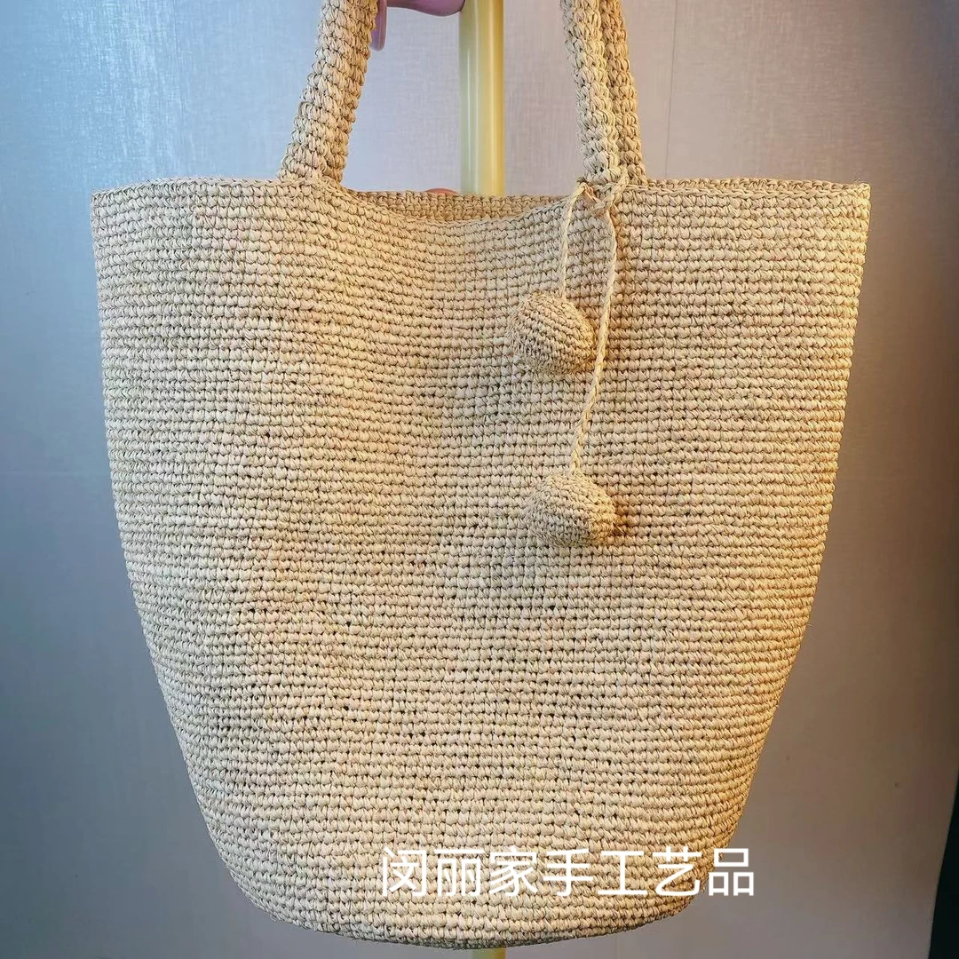拉菲草手工草编包编织包菜篮子简约女夏度假沙滩包单肩手提包